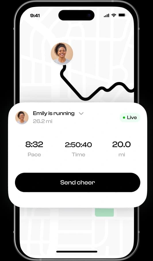 CheerMyRun live tracking preview; the illustrated route is not this race’s course