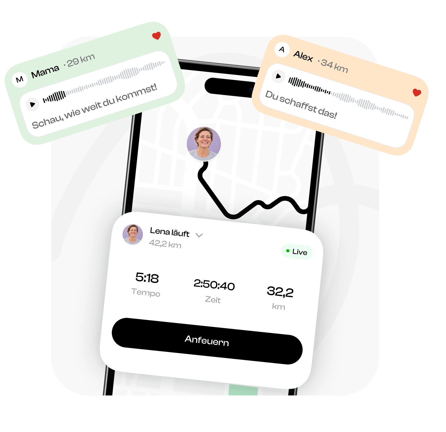 Cheer-My-Run-App mit Sprachanfeuerungen, die während eines Laufs eingehen